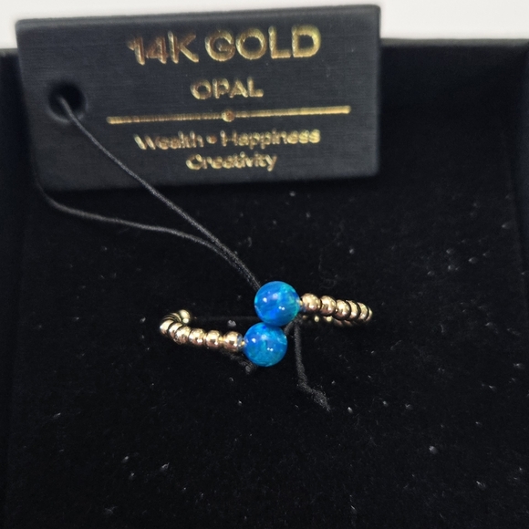 Jewelry - 14kt Solid Yellow Gold Open Ended Genuine Blue Opal Stone Ring